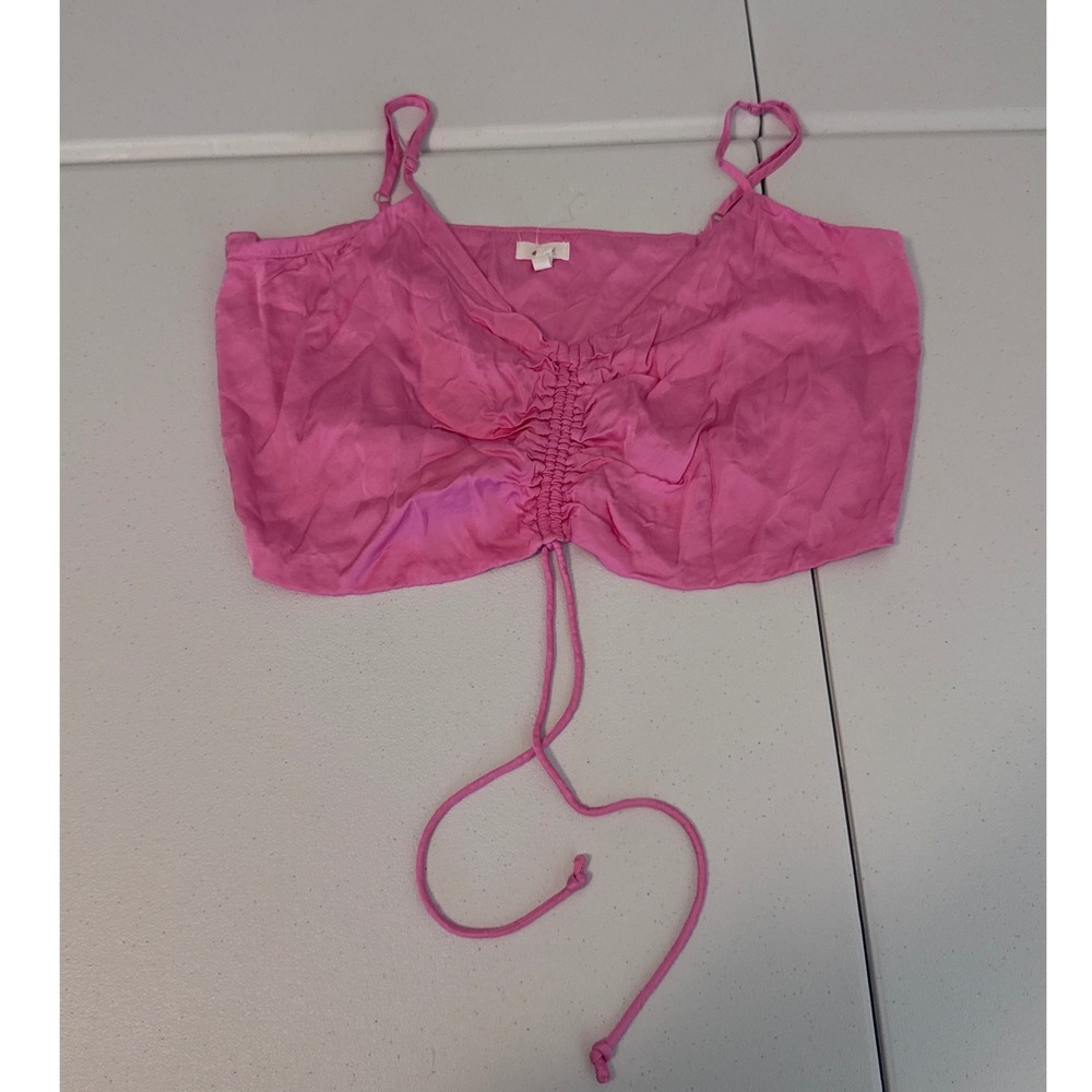 Aerie Pink Ruched‎ Front Satin Cami Crop Top Adjustable Straps Medium L3
